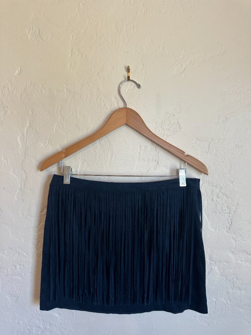 En Crème Navy Fringe Mini Skirt Size M